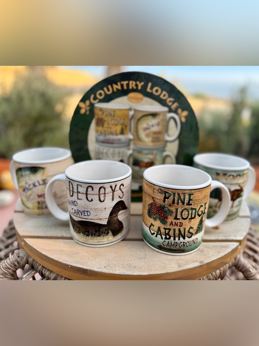 Oneida Pine Lodge and Cabins Campground Set of Mugs - Green and Brown